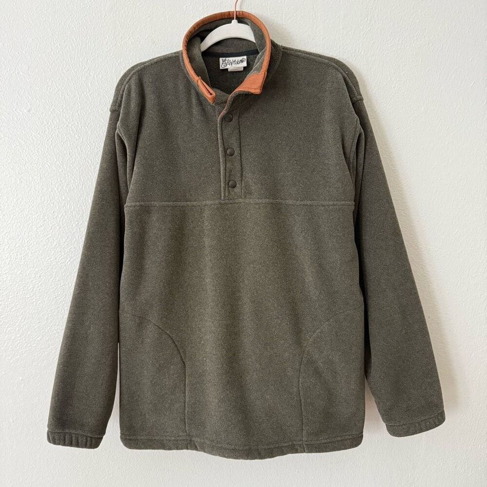 Vintage Orvis Men's Size Large Grey Pullover Soft Leather Trim Jacket Coat USA
